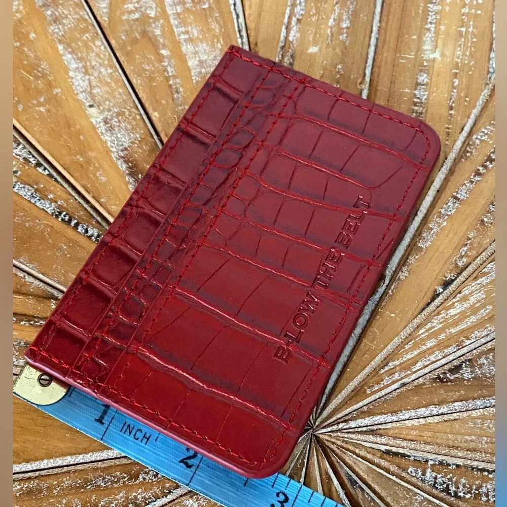 NWOT B-low the Belt Red Faux Croc Card Holder with Gold Tone Hardware - Picture 5 of 7